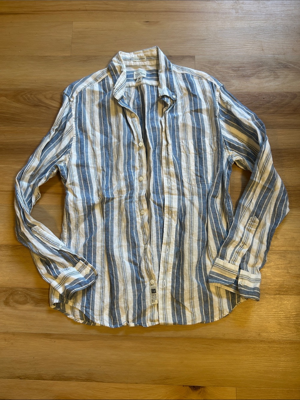 J. Crew Casual Blue & White Striped Men's Button-Up Shirt